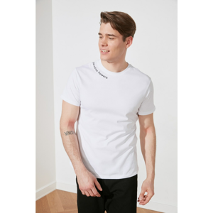 Trendyol White Male Regular Fit Short Sleeve Collar Slogan Printed T-Shirt