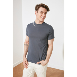 Trendyol Navy Blue Men's Regular Fit Short Sleeve Collar Slogan Printed T-Shirt