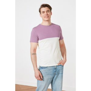 Trendyol Purple Male Slim Fit Short Sleeve Color Block T-Shirt