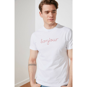 Trendyol White Male Regular Fit Short Sleeve Embroidered T-Shirt