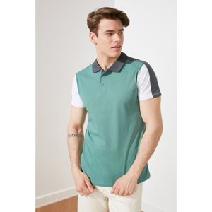 Trendyol Green Male Slim Fit Color Block Polo Neck T-shirt