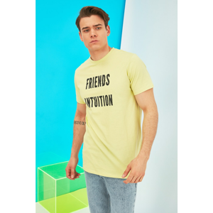 Trendyol Yellow Male Long Fit Short Sleeve Printed T-Shirt