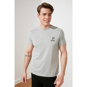 Trendyol Grey Men's Regular Fit Short Sleeve Embroidered T-Shirt