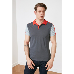 Trendyol Navy Blue Men Slim Fit Color Block Polo Neck T-shirt