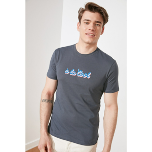 Trendyol Navy Blue Men Slim Fit Short Sleeve Embroidered T-Shirt