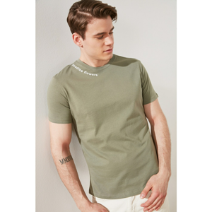 Trendyol Khaki Men's Regular Fit Short Sleeve Collar Slogan Printed T-Shirt