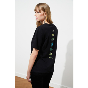 Trendyol Black Printed Boyfriend Knitted T-Shirt