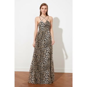 Trendyol Brown Leopard Print Evening Dress & Graduation Dress