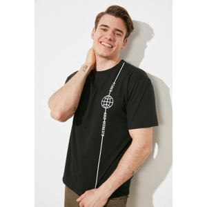 Trendyol Black Male Oversize Bike Collar Short Sleeve Printed T-Shirt