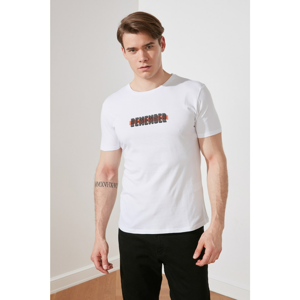 Trendyol White Male Slim Fit Printed Bike Collar T-Shirt
