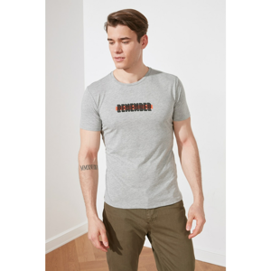 Trendyol Gray Male Slim Fit Printed Bike Collar T-Shirt