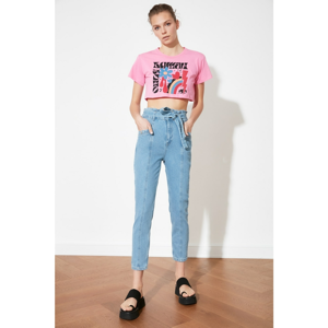Trendyol High Waist Mom Jeans WITH Blue Binding Detail