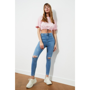 Trendyol High Waist Skinny Jeans WITH Blue Ripped DetailING