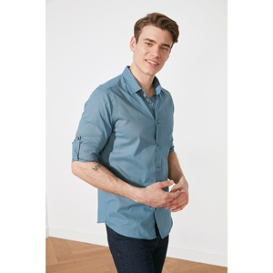 Trendyol Blue Male Slim Fit Shirt Collar Epaulette Shirt