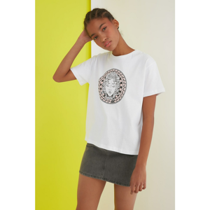 Trendyol White Printed Semifitted Knitted T-Shirt