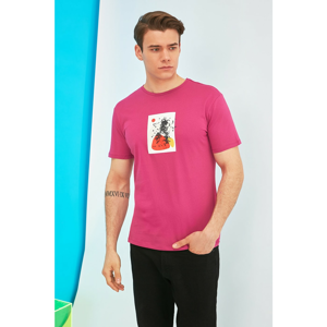Trendyol Fuchsia Men's Regular Fit Bike Collar Short Sleeve Printed T-Shirt