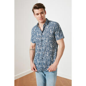 Trendyol Navy Blue Men's Regular Fit Shirt Collar Tropical Printed Shirt