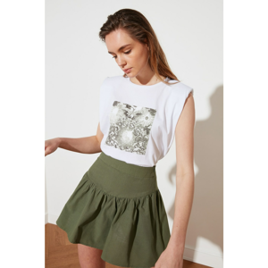 Trendyol White Printed Vatka Basic Knitted T-Shirt