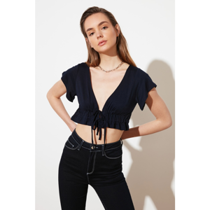 Trendyol Navy Blue Tie Detail Knitted Blouse