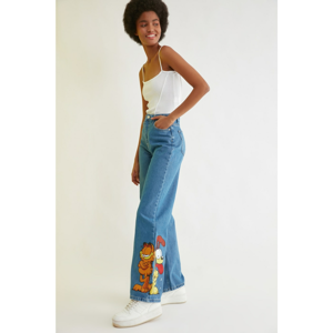 Trendyol Blue Garfield Printed High Waist Wide Leg Jeans