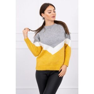 Sweater with geometric patterns gray+mustard