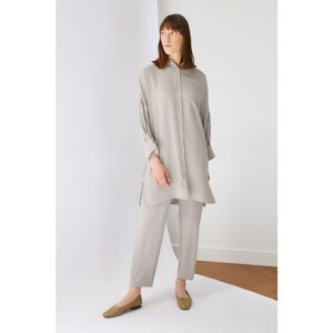 Trendyol Gray Knitted Shirt-Pants with Button Detailed Sleeves Set