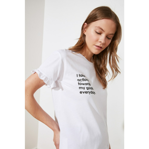 Trendyol White Frilly Sleeves Semi-Fitted Knitted T-Shirt