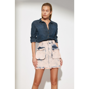 Trendyol Pink Wash Effect Pocket Detailed Mini Denim Skirt