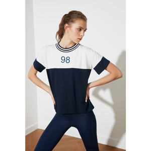 Trendyol Navy Semi-Fitted Printed Sports T-Shirt