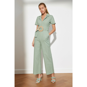 Trendyol Green Belt Zipper Detailed Overalls