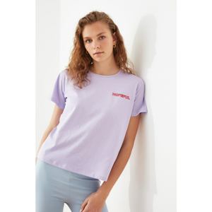 Trendyol Lilac Embroidered Semifitted Knitted T-Shirt