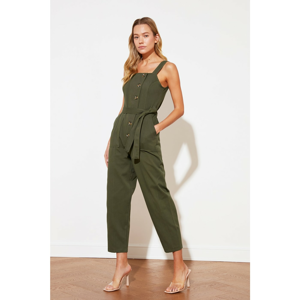 Trendyol Khaki Belted Button Detailed Jumpsuit