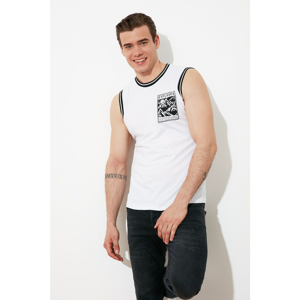 Trendyol White Men's Regular Fit Crew Neck Zero Sleeve Printed Undershirt