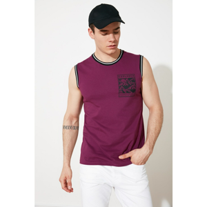 Trendyol Men's Purple Regular Fit Crew Neck Zero Sleeve Printed Undershirt