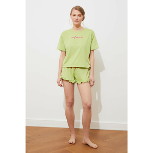 Trendyol Mint Embroidered Knitted Pajamas Set