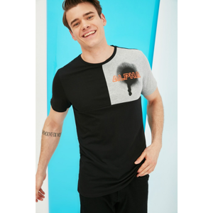 Trendyol Black Men's Long Fit Crew Neck Short Sleeve Printed T-Shirt