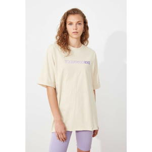 Trendyol Light Beige Printed Asymmetric Knitted T-Shirt