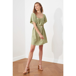 Trendyol Green Belt Square Neck Dress