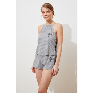 Trendyol Gray Embroidered Knitted Pajamas Set