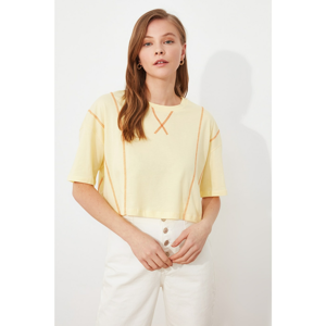 Trendyol Yellow Loose Crop Knitted T-Shirt
