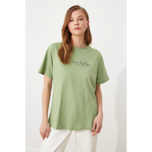 Trendyol Mint Front and Back Printed Boyfriend Knitted T-Shirt