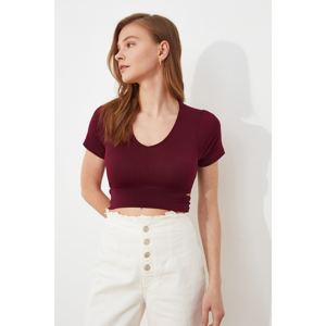 Trendyol Burgundy Crop Knitted Blouse