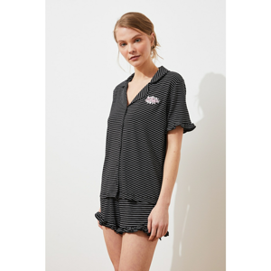 Trendyol Anthracite Striped Knitted Pajamas Set