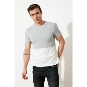 Trendyol Gray Men's Slim Fit Short Sleeve Color-Blocked T-Shirt