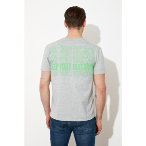 Trendyol Gray Men's Regular Fit Short Sleeve Slogan Printed T-Shirt