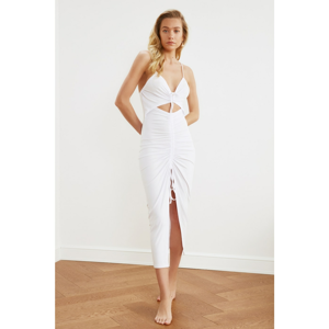 Trendyol White Gathered Detailed Knitted Beach Dress