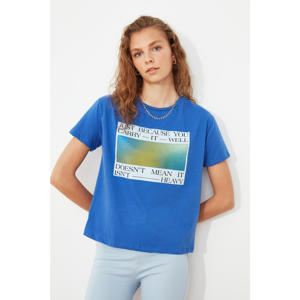 Trendyol Blue Printed Crop Knitted T-Shirt