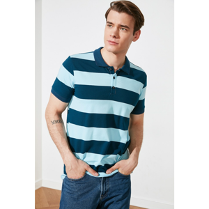 Trendyol Navy Blue Men Slim Fit Striped Short Sleeve Polo Neck T-shirt