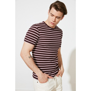 Trendyol Burgundy Men's Slim Fit Striped Short Sleeve T-Shirt