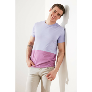 Trendyol Lila Men's Regular Fit Crew Neck Short Sleeve Color-Blocked T-Shirt